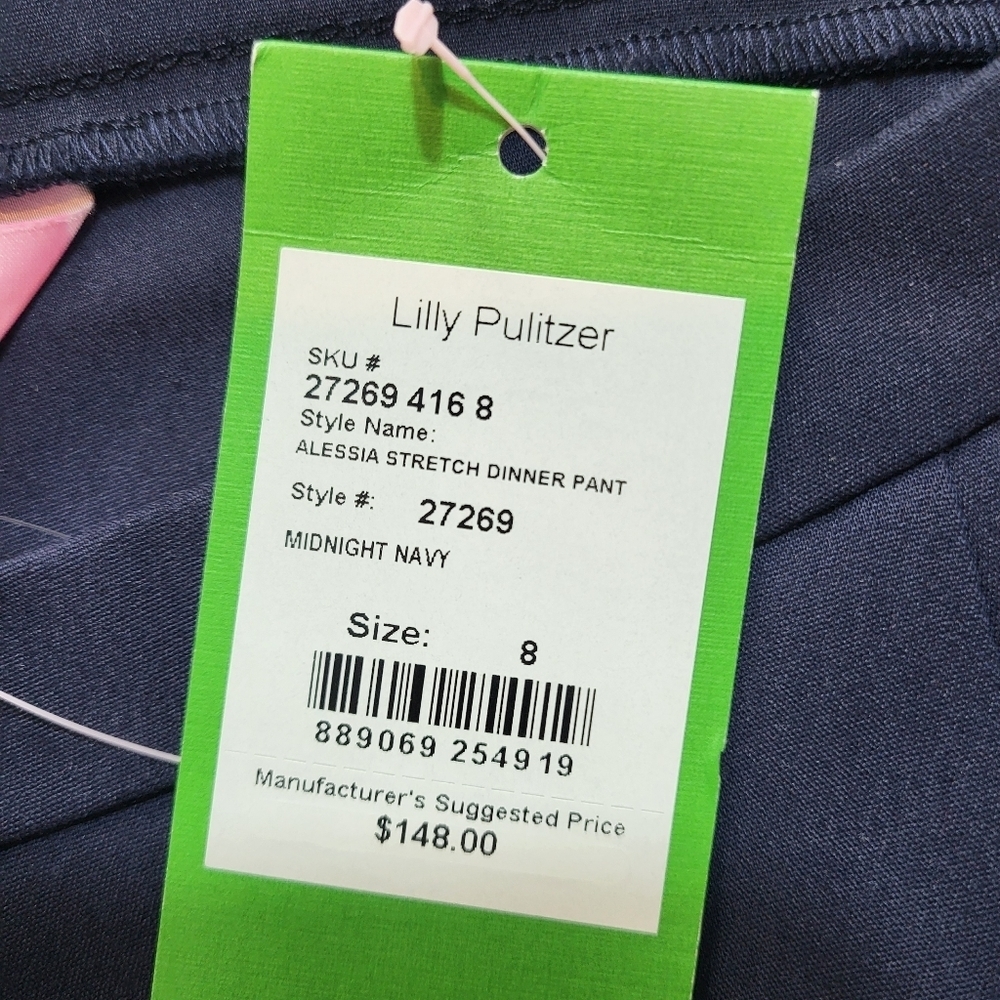 Lilly Pulitzer  Allesia Stretch Dinner Pants Midnight Navy Side Zipper Sz 8 NWT - Picture 5 of 8